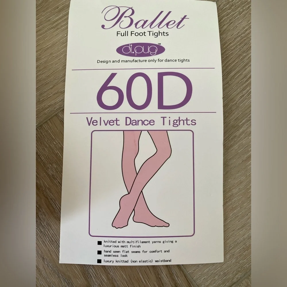 Di Pug White 60D Velvet Full Foot Dance Tights Size 10-14 1 Pair New